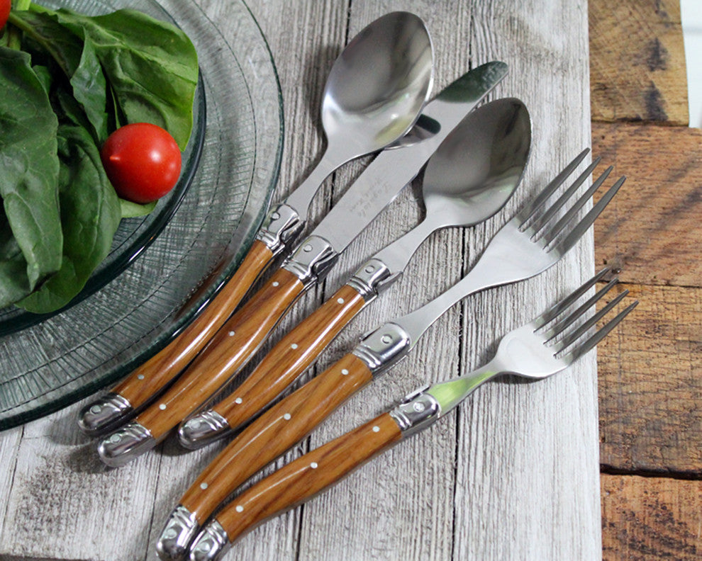 20 Piece Laguiole Wood Grain Flatware Set