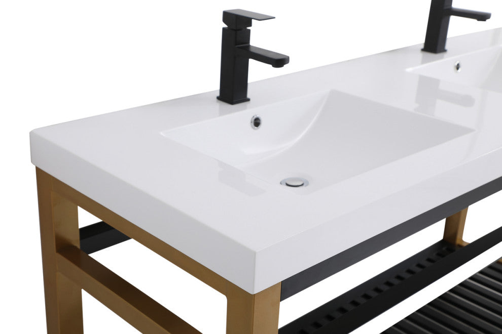 Home Living Single Bathroom Metal Vanity, Golden Black, 60"