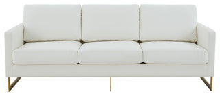 LeisureMod Lincoln Modern Leather Sofa With Gold Frame, White