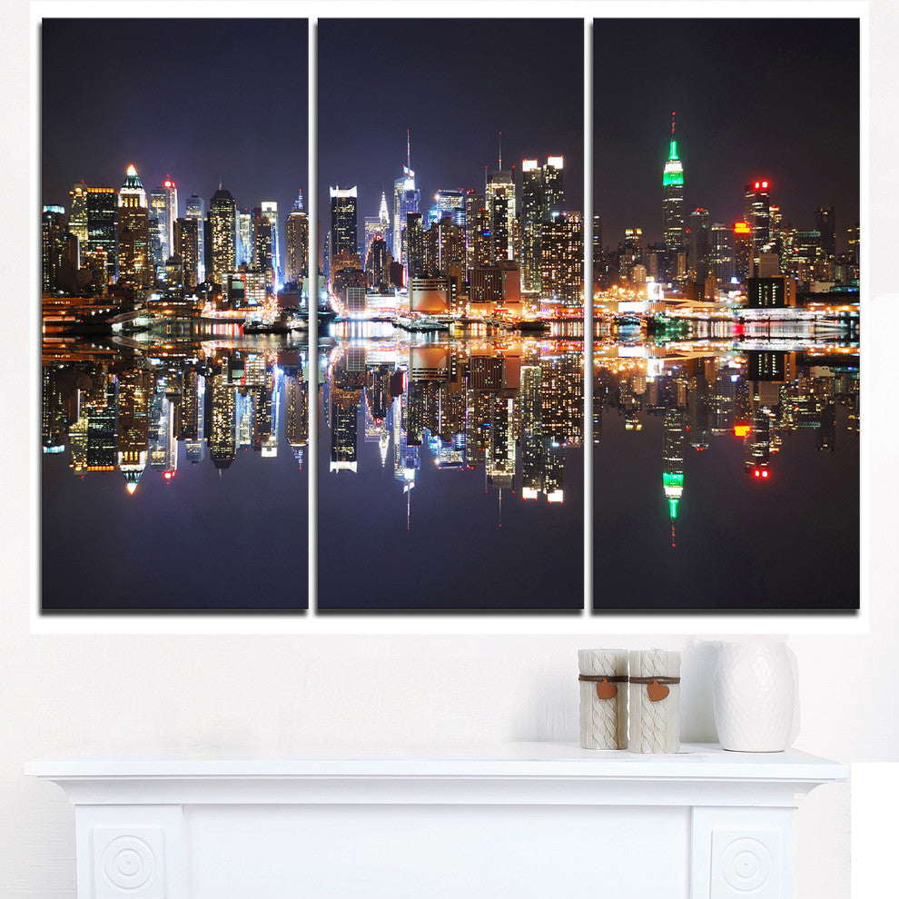 "New York City Skyscrapers in Blue Shade" Metal Wall Art, 3 Panels, 36"x28"