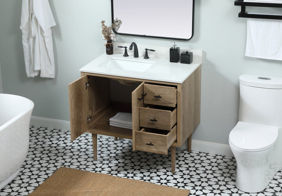 Home Living 22" Midcentury Modern Natural Oak-Light Bathroom Vanity