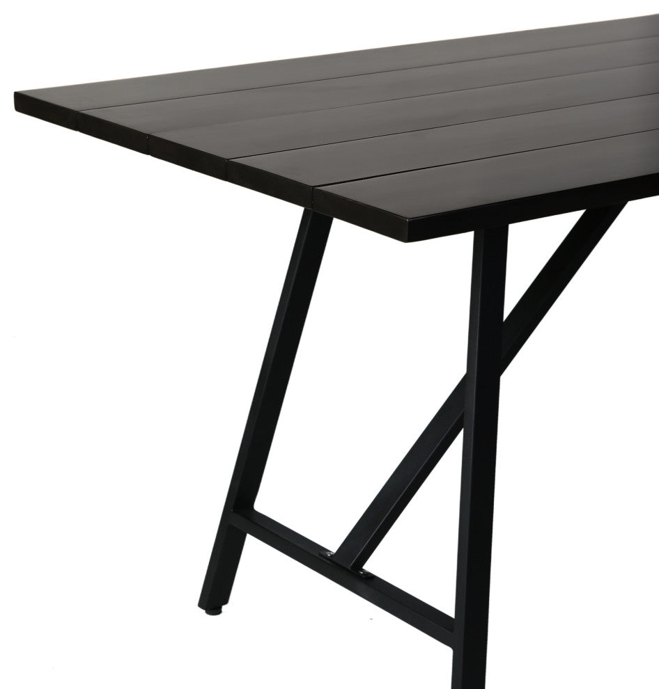 Koala Outdoor Patio Light Eucalyptus Wood And Metal Rectangle Dining Table, Dark Eucalyptus