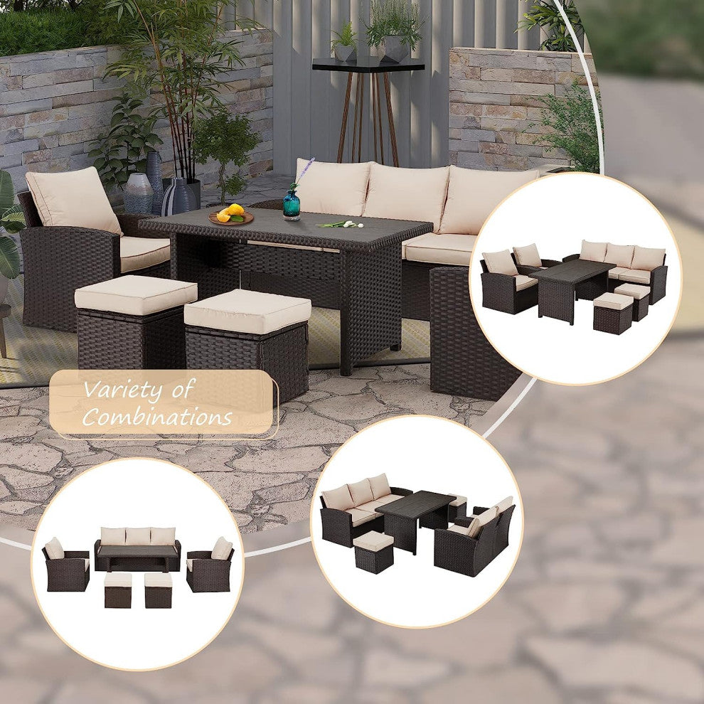 Vicluke Patio Furniture Sets Clearance, 7-Seater Patio Dining Sofa Set