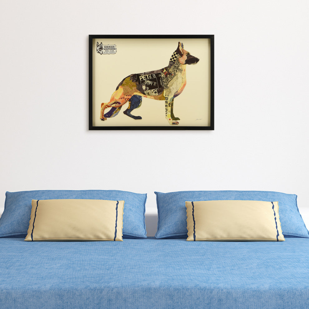 German Shepherd Dog Dimensional Handmade Collage Wall Art Framed Under Glass