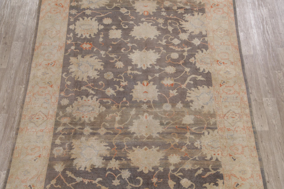 Consigned, Antique Faded Style Area Rug Oriental Hand Made Carpet, Brown, 9 X 12