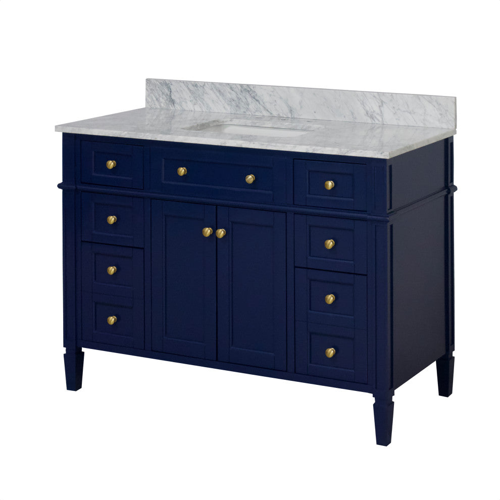 Hailey 48" Bathroom Vanity, Royal Blue, Carrara Marble