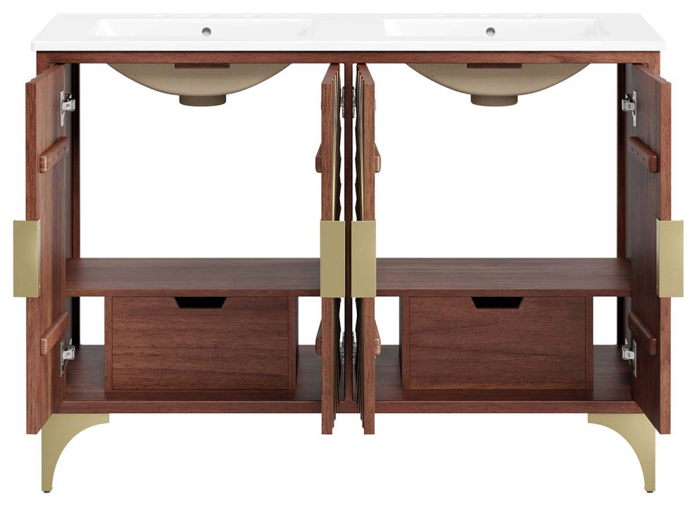 Daylight 48" Double Sink Bathroom Vanity, White Walnut