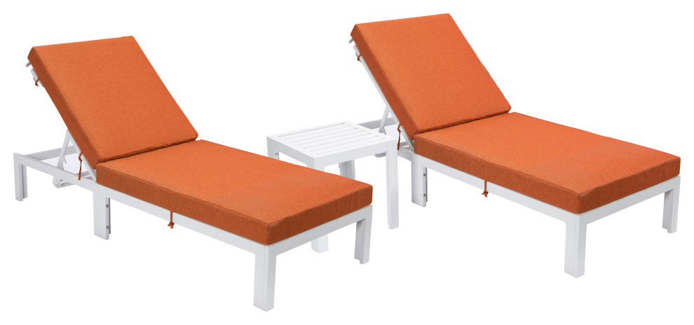 LeisureMod Chelsea Chaise Lounge Chair With Side Table, Orange