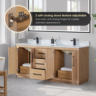 Anais Vanity Grain White Engineered Stone Countertop, Light Brown, 72", With Mirror