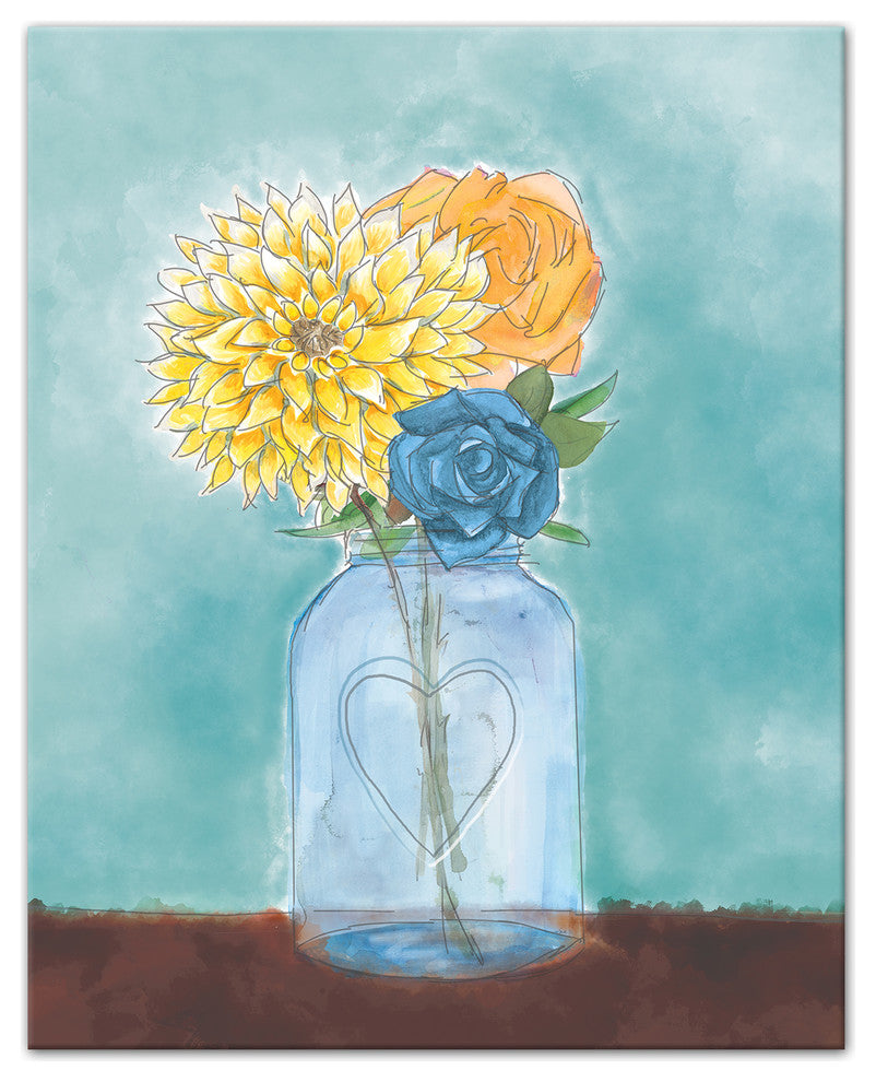 Vase of Summer Watercolor Flowers  24x30 Canvas Wall Art