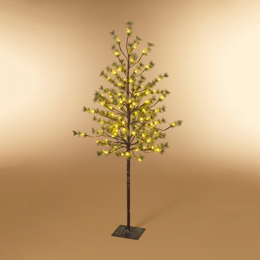 5' Tall Electric Icy Pine Tree With 96 Warm White LED Lights