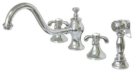 Kingston Brass Widespread Kitchen Faucet With Brass Sprayer, Polished Chrome
