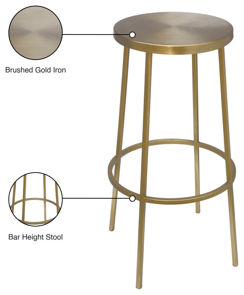 Tyson Contemporary Durable Iron Stool, Brushed Gold, Bar Height