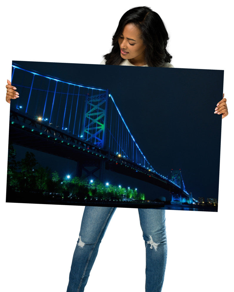 Ben Franklin Bridge Night Urban Landscape Photo Unframed Wall Art Print, 24" X 36"