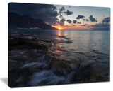 "Dark Mediterranean Beach Dawn" Modern Seashore Canvas Art, 40"x30"