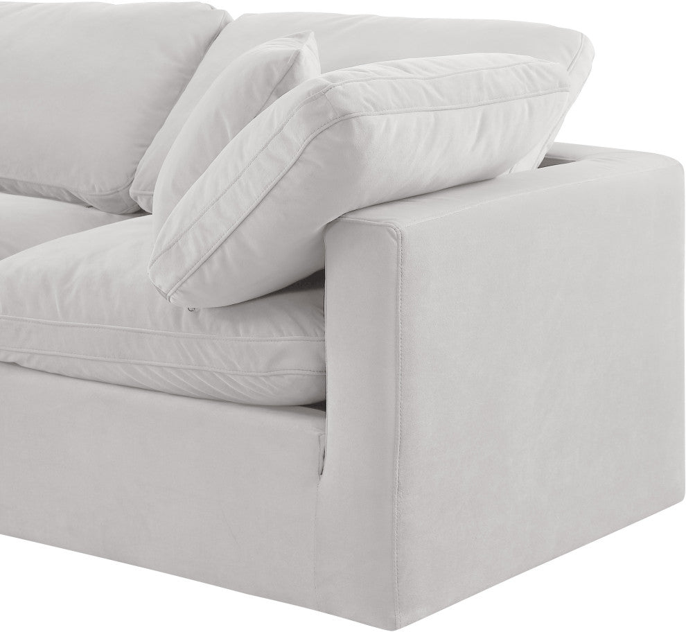 Indulge Upholstered Modular L-Shaped Sectional, Cream, 5-Piece: 2 Armless Chair, 2 Corner Chair, 1 Ottoman, Down Stuffed Velvet