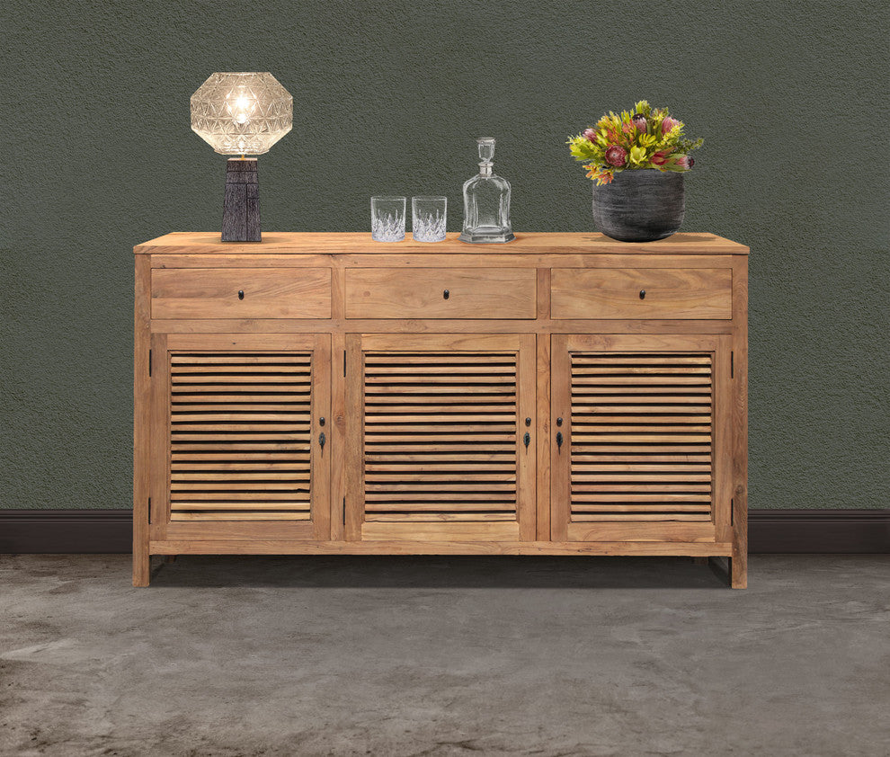 Recycled Teak Wood Louvre Cabinet with 3 Doors & 3 Drawers