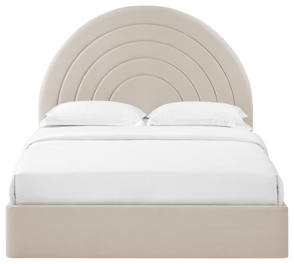 Solana Arched Performance Velvet Queen Platform Bed, Almond