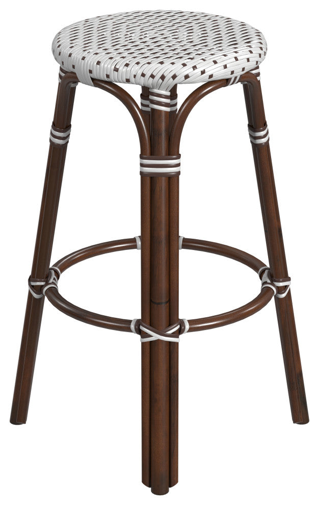 Tobias Rattan Bar Stool, Dark Brown and White, Diamond