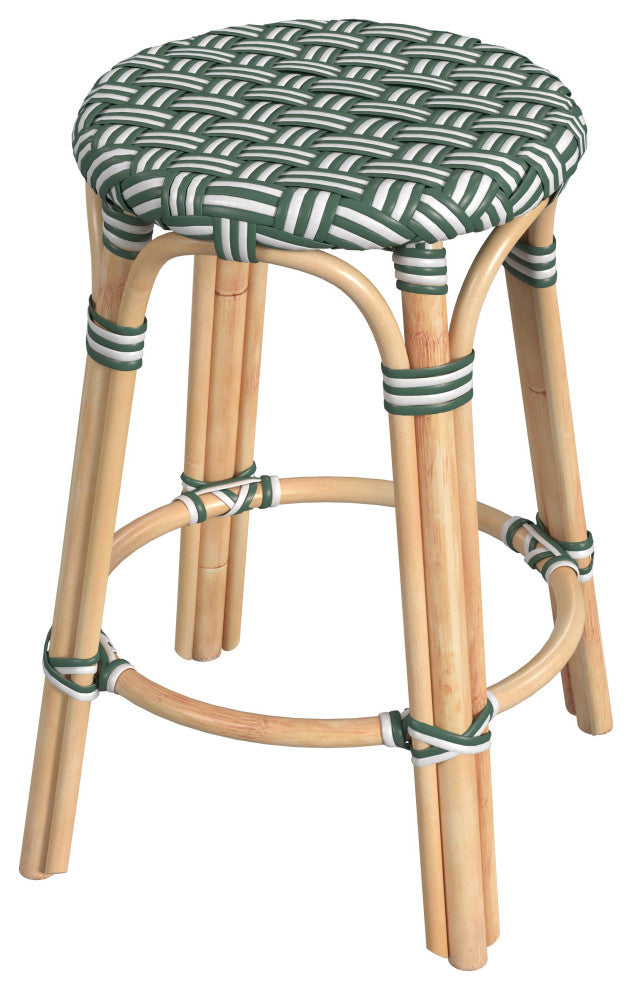 Tobias Rattan Counter Stool, Emerald Green