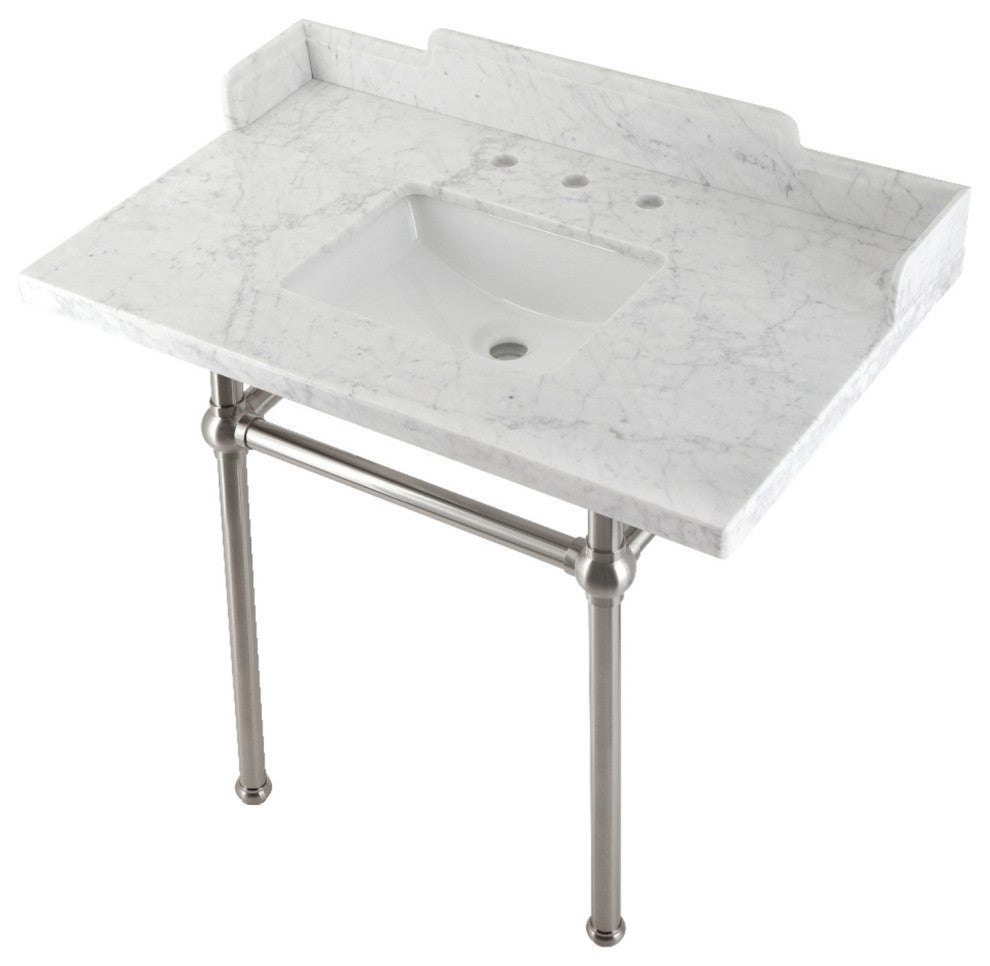 Kingston Brass LMS36MBSQ8 36" Carrara Marble Console Sink, Legs
