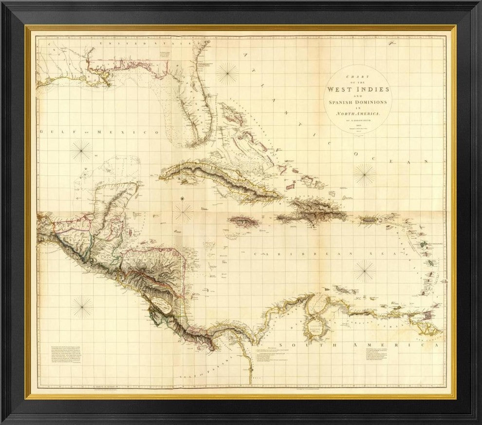 "Composite: West Indies, 1810" Framed Canvas Giclee by Aaron Arrowsmith, 34x30"
