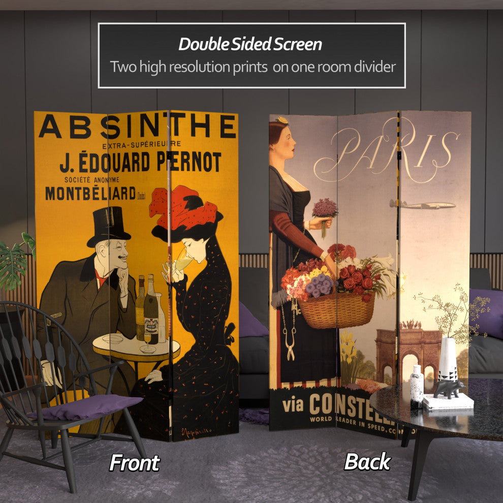 6' Tall Double Sided Absinthe Canvas Room Divider