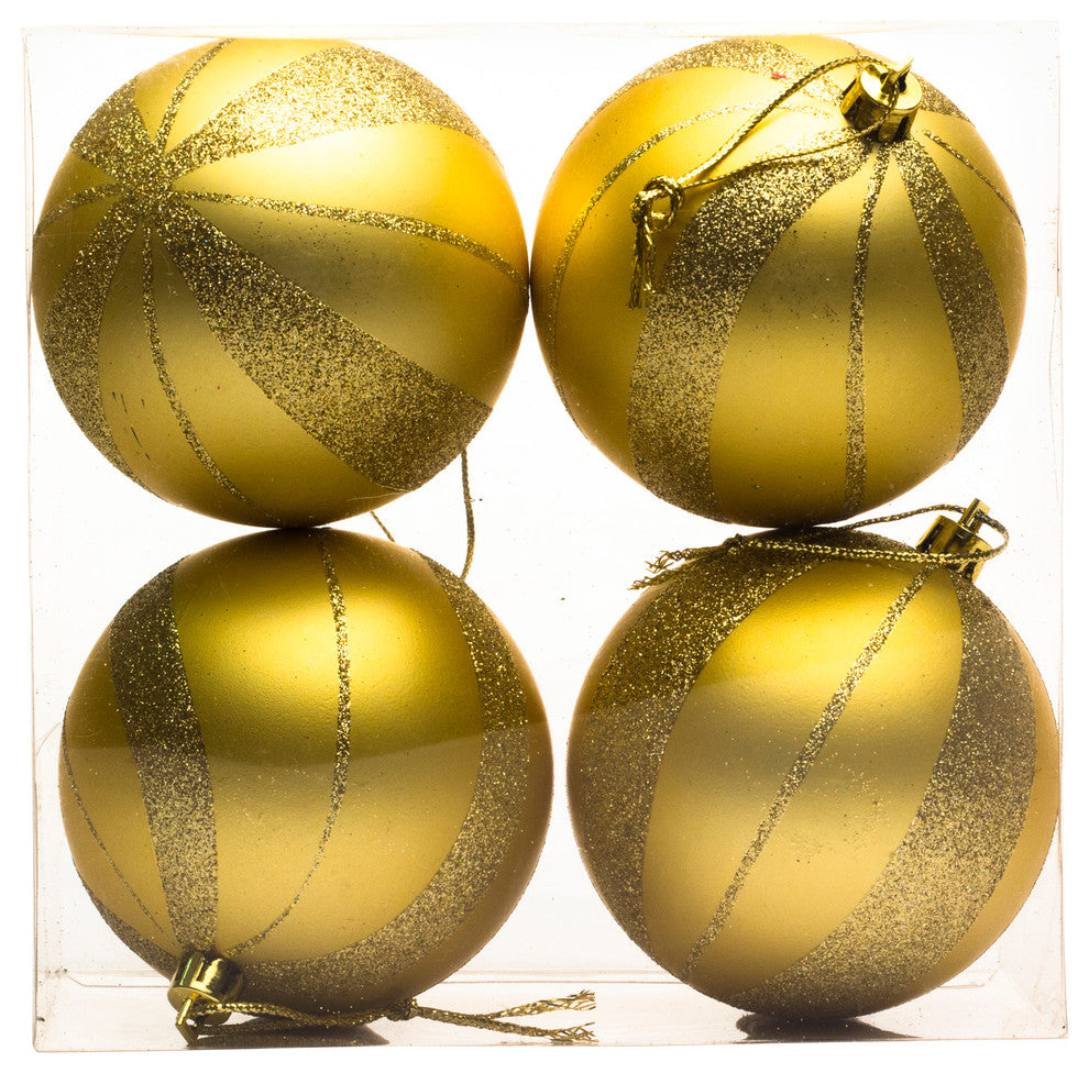 Gold  Ball Ornament With Spiral Design 4 Pack