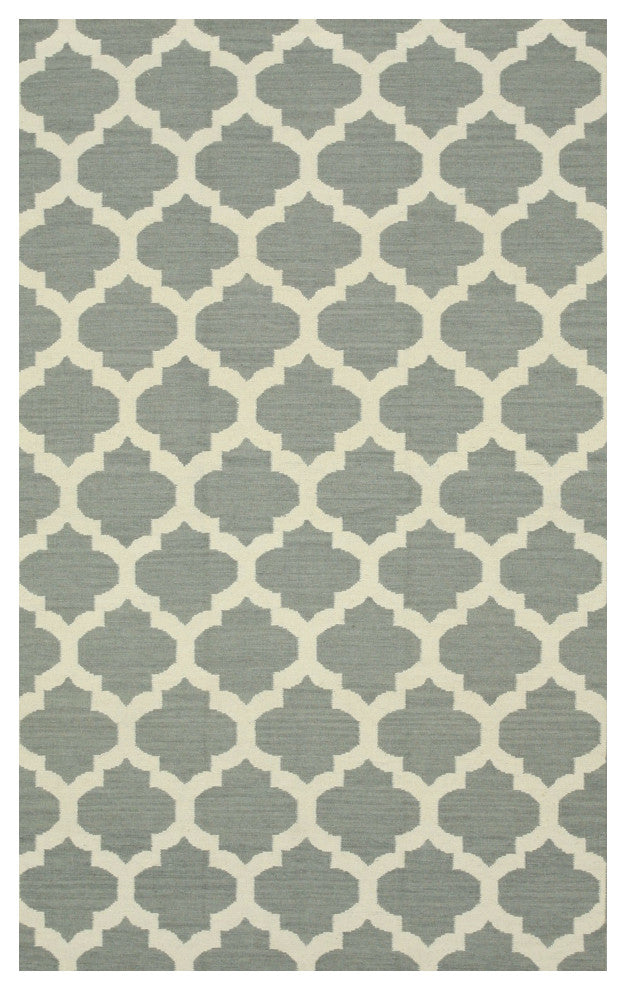 Handmade Wool Gray Contemporary Trellis Flatweave Reversible Moroccan Rug, 10'x14'