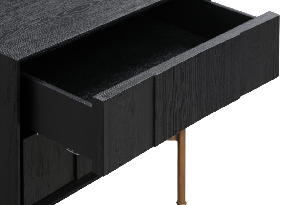 Carnaby 2 Drawer Nightstand, Black Brushed Oak And Bronze