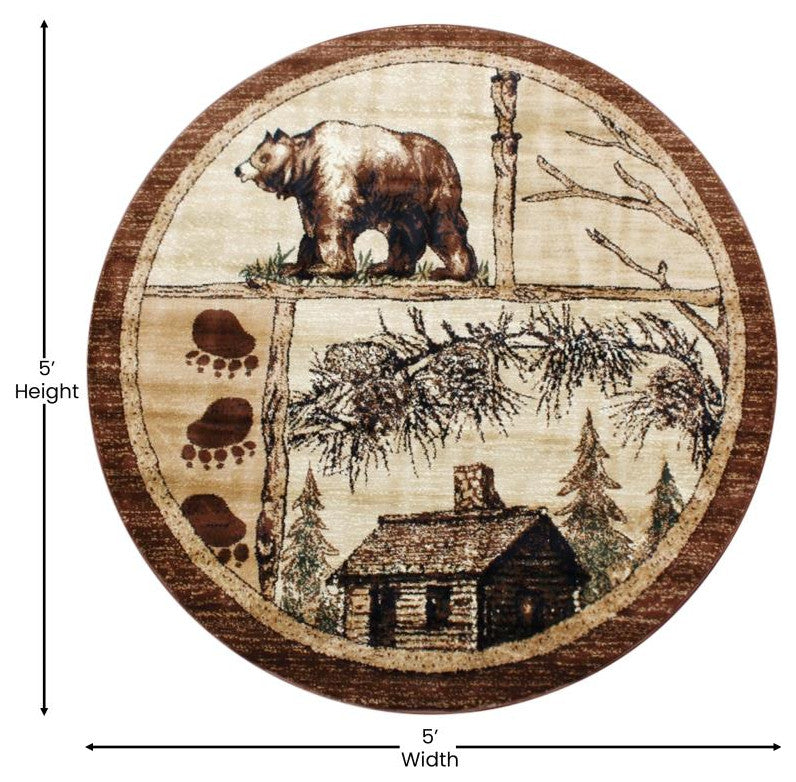 Vale Collection Rustic Wildlife Themed Area Rug, Beige, 6' X 6'