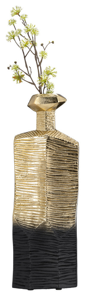 Metal, 20", Rigged Vase, Gold/Black