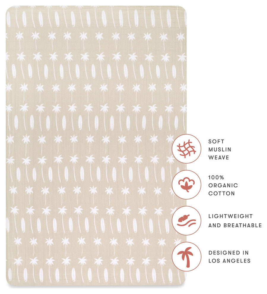 Mini Crib Sheet, GOTS Certified Organic Muslin Cotton, Beach Bum
