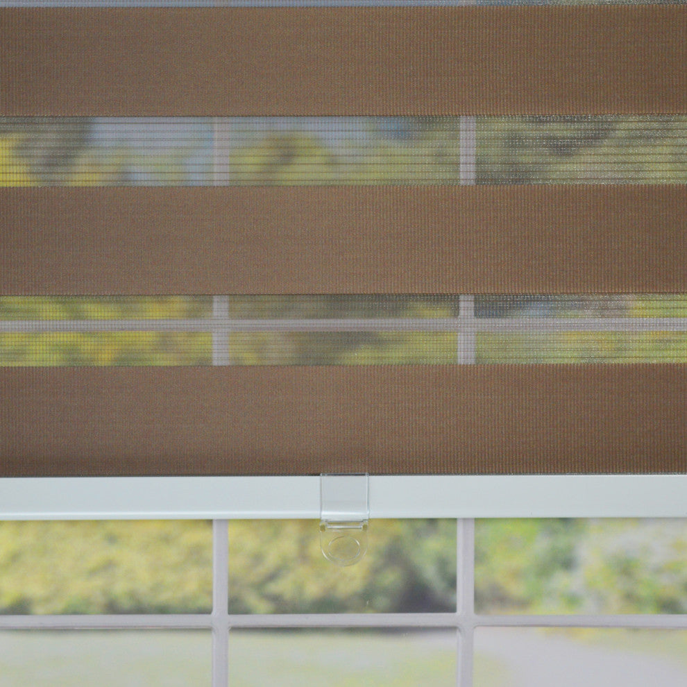 Versailles' Cordless Zebra Slimline Privacy Shade, Camel, 27"x72"