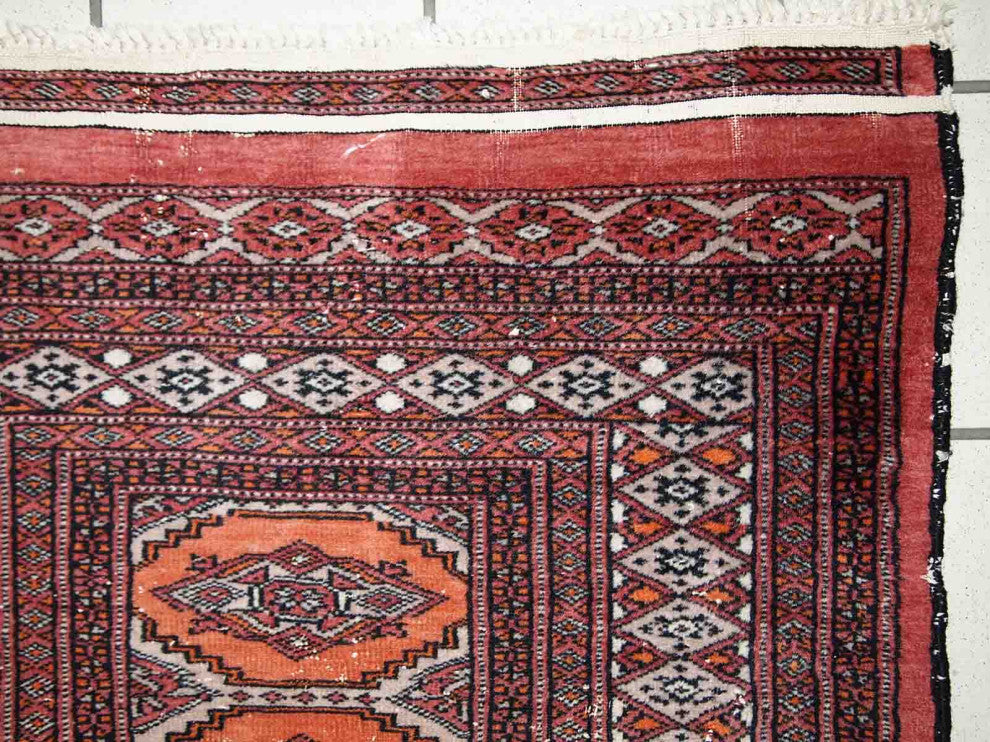 Handmade Vintage Uzbek Bukhara distressed Rug, 2.4'x4.3', 75cmx132cm 1960s