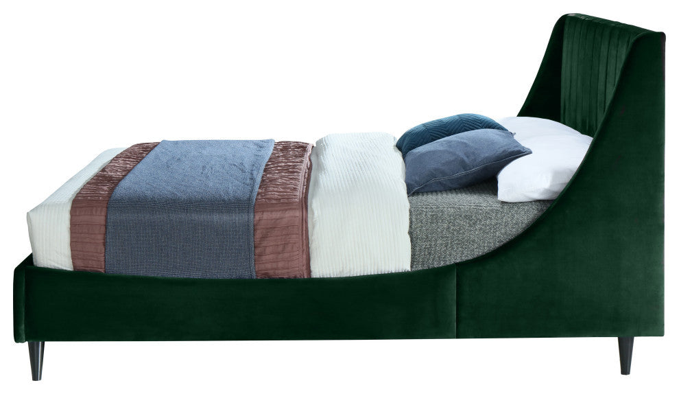 Eva Velvet Upholstered Bed, Green, Full