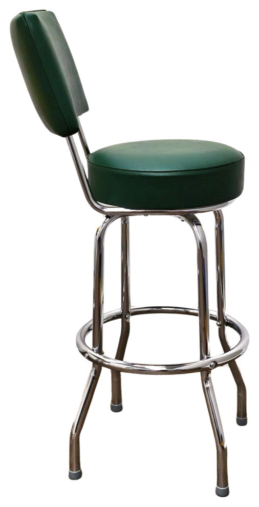 Retro Home Single Ring Upholstered 30" Swivel Bar Stool with Back, Green