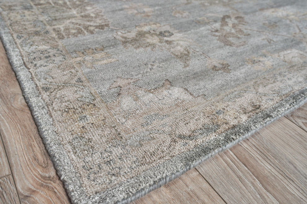 Museum Hand-Knotted Bamboo Silk and Cotton Blue/Gray Area Rug