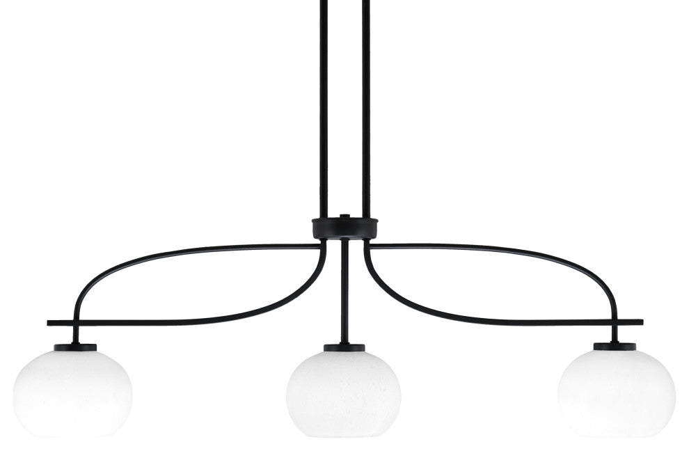 Cavella 3 Light Island Light, Matte Black Finish, 7" White Muslin Glass