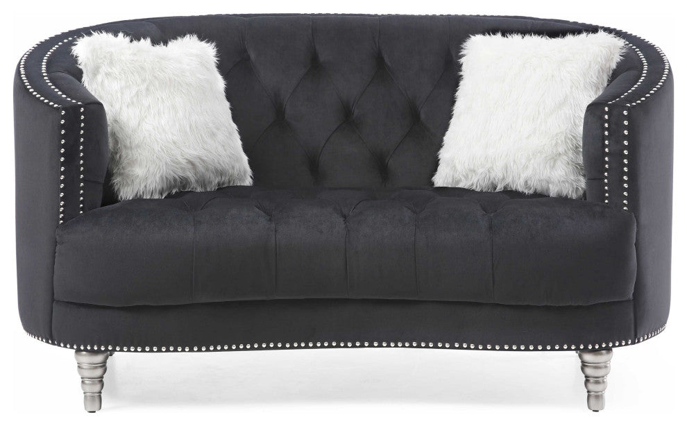 Dania 64 in. W Flared Arm Velvet Straight Sofa, Black
