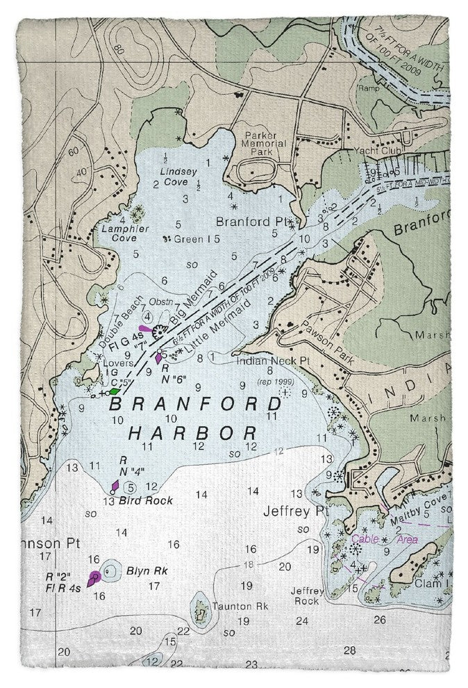 Branford Harbor, CT Nautical Map Kitchen Towel - Two Sets of Two (4 Total)