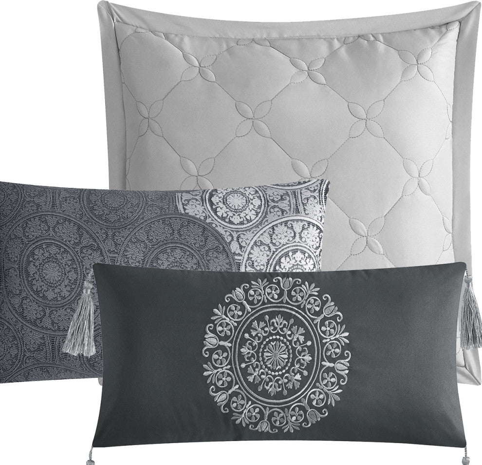 Harwick 7-Piece Comforter Set, Gray, Queen