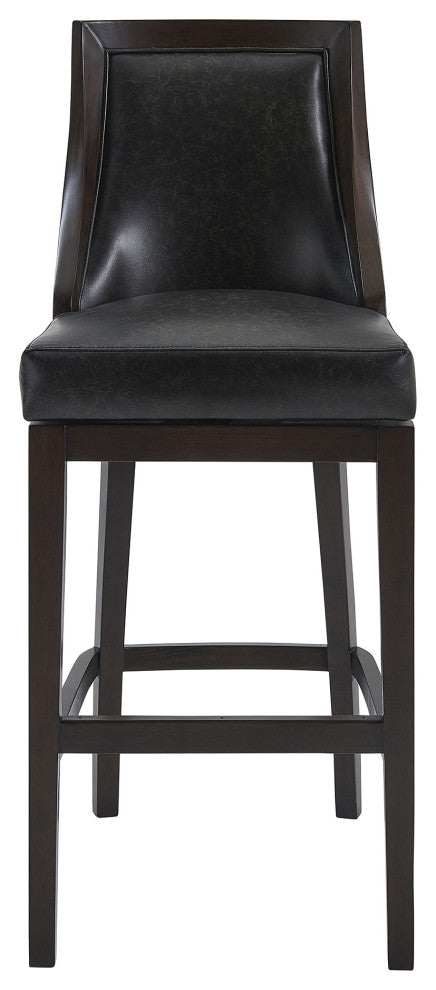 Presley 30" Bar Height Swivel Barstool In Espresso Finish, Onyx Faux Leather