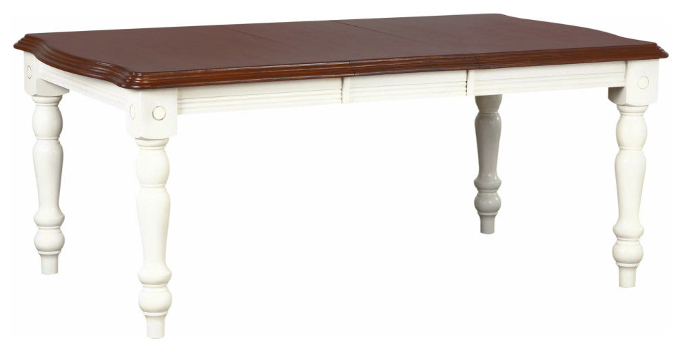 72" Rectangular Extendable Dining Table, Antique White and Chestnut Brown