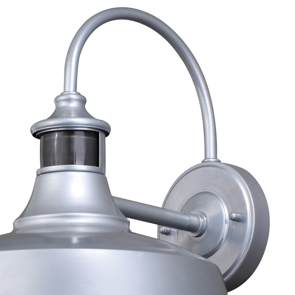 Dorado Outdoor Wall Light, Satin Silver/White, 12"wx12.25"hx13.5"d