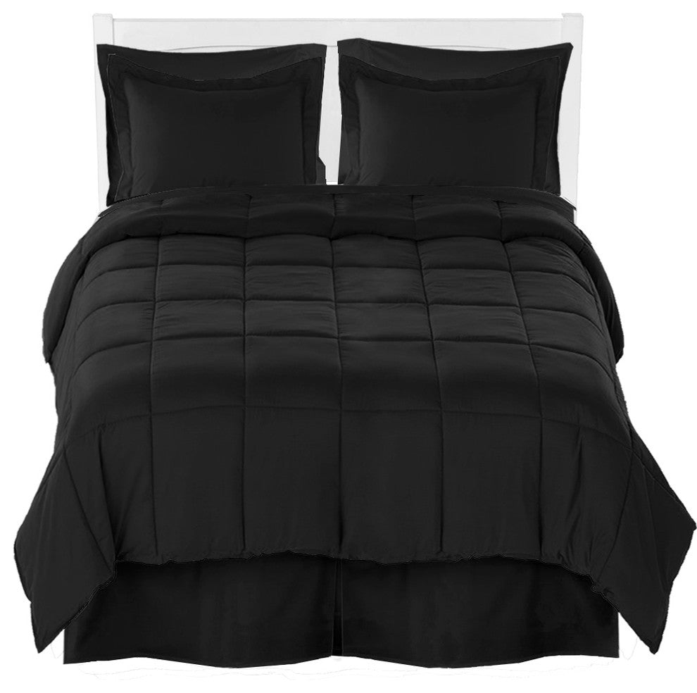Comforter, Sheet, and Bed Skirt, Black, Black, Black, Full Xl