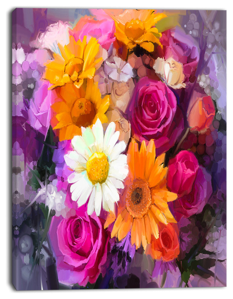 Bouquet of Flowers Watercolor, Large Floral Canvas Artwork, 30"x40"
