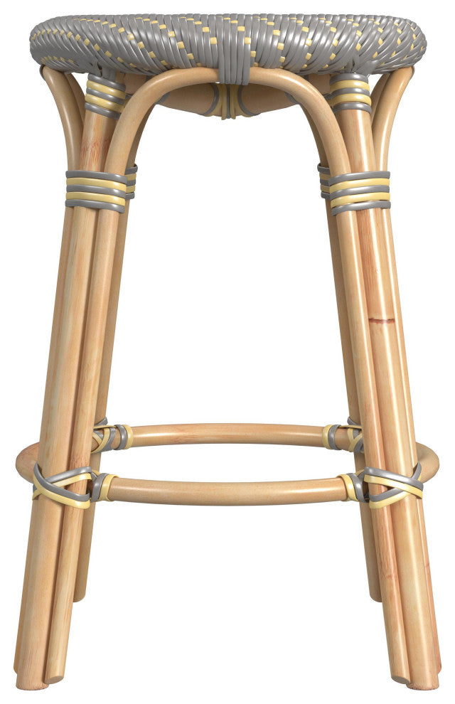 Tobias Rattan Counter Stool, Gray and Yellow