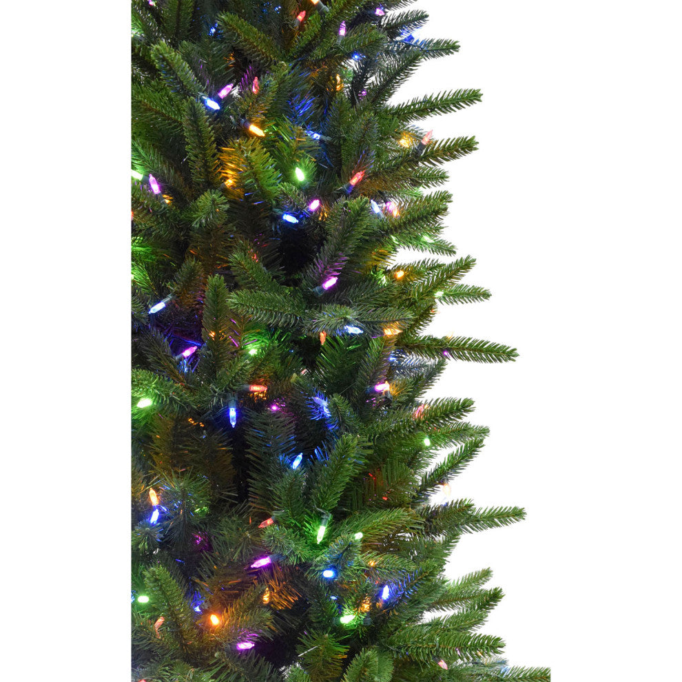 9' Carmel Pine Slim Artificial Christmas Tree, Multi-Color Led String Lights