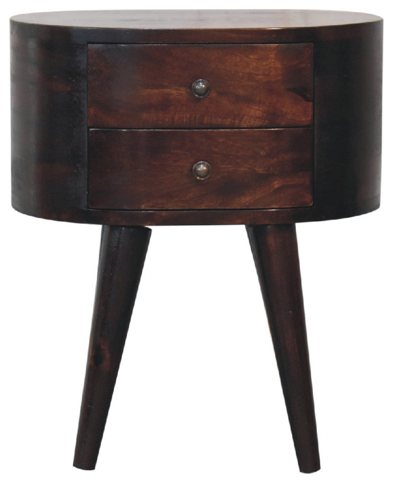 Light Walnut Rounded Nightstand Table